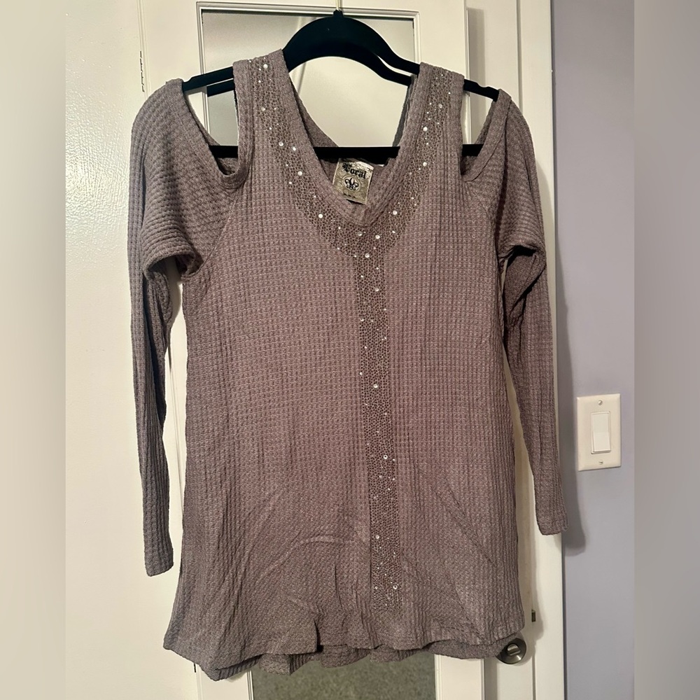 Elegant Gray Vocal Off The Shoulder Top